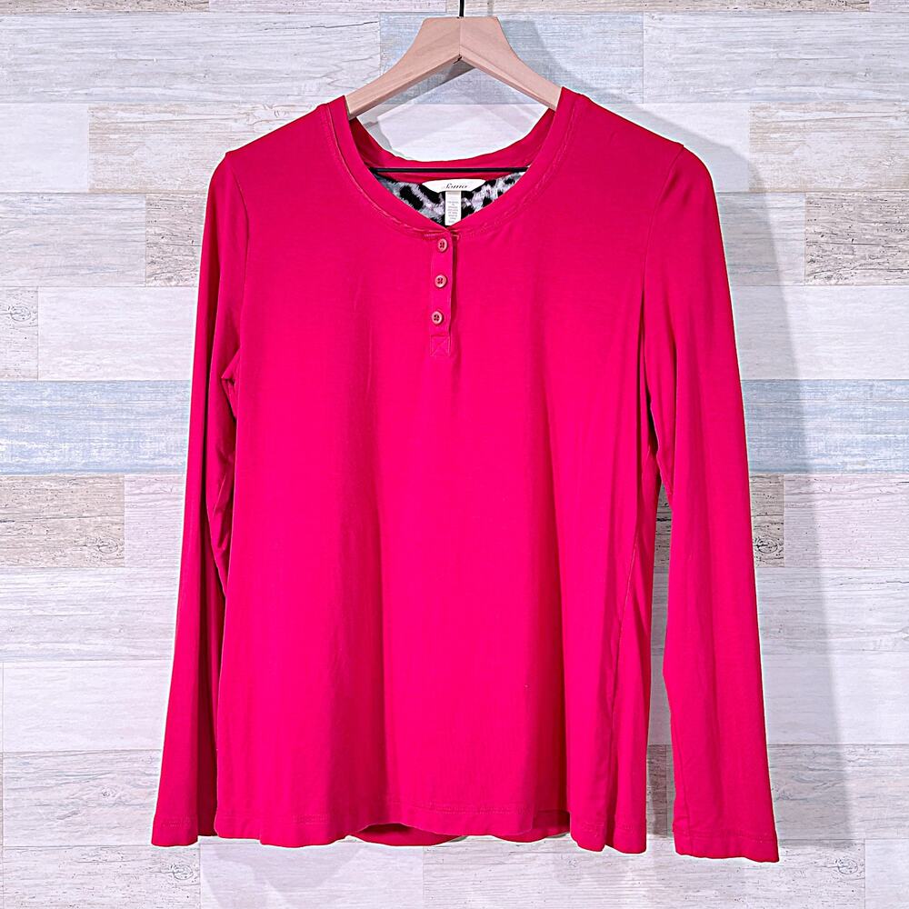 SOMA Stretchy Jersey Knit Henley Pajama Top Red Sleepwear Lounge Womens Small